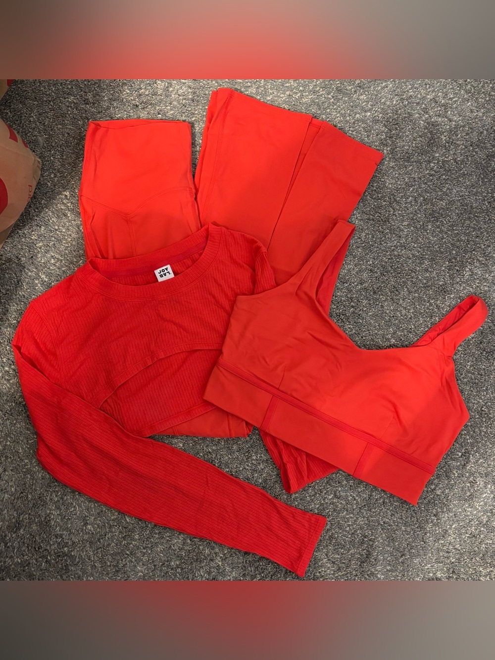 JoyLab Bright Red Athletic 3 Piece Set with Sports Bra, Leggings, & Shrug - M/L